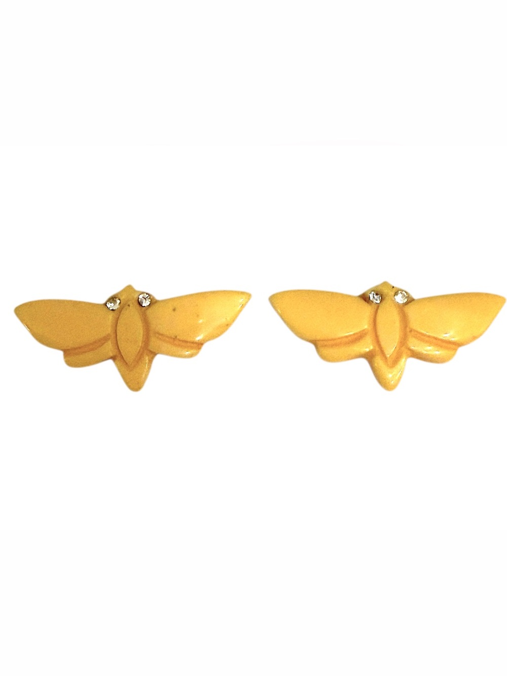 Vintage Yellow Moth Butterfly Insect Earrings